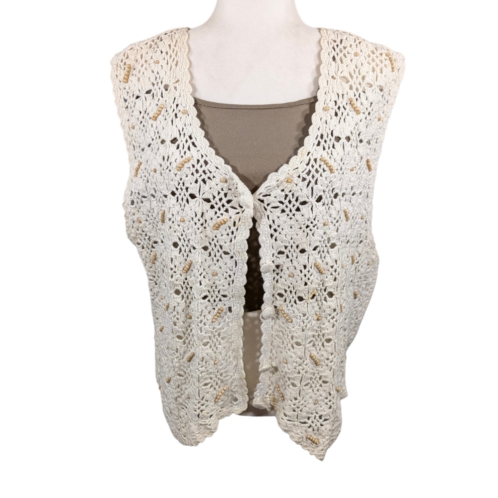 Hunt Club Vintage Crochet Vest GUC Size  L  WF139